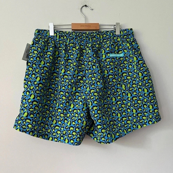 Happy Hour Swim Trunks Shorts Lined | Blue & Green Leopard Print | Size XL - Picture 2 of 8